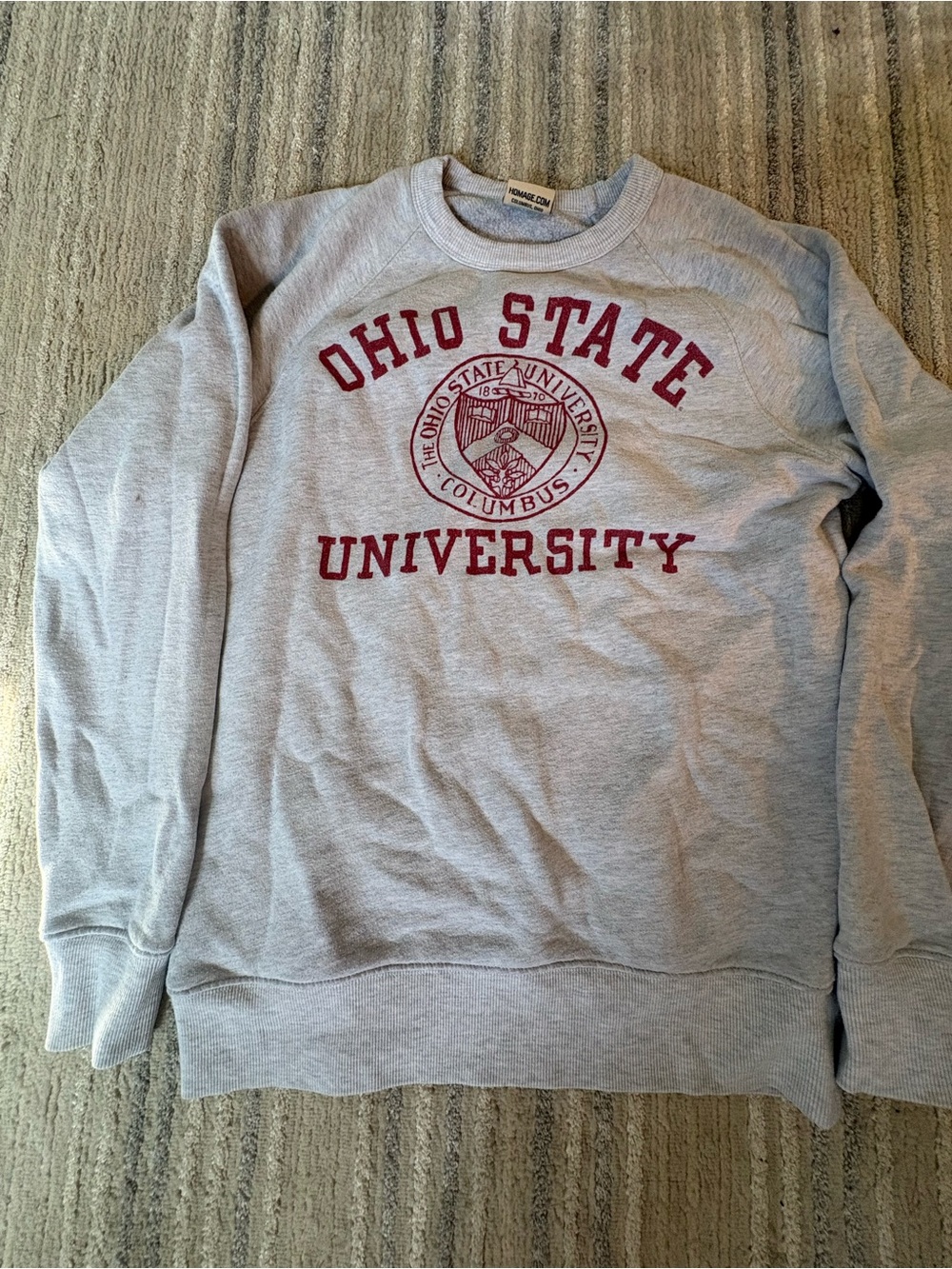 HOMAGE Gray Crewneck Sweatshirt with Maroon Ohio State Logo